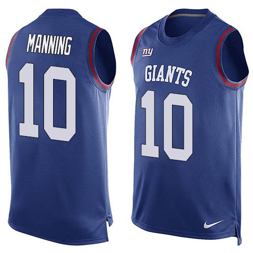Nike Giants #10 Eli Manning Royal Blue Team Color Men's Stitched NFL Limited Tank Top Jersey - Click Image to Close
